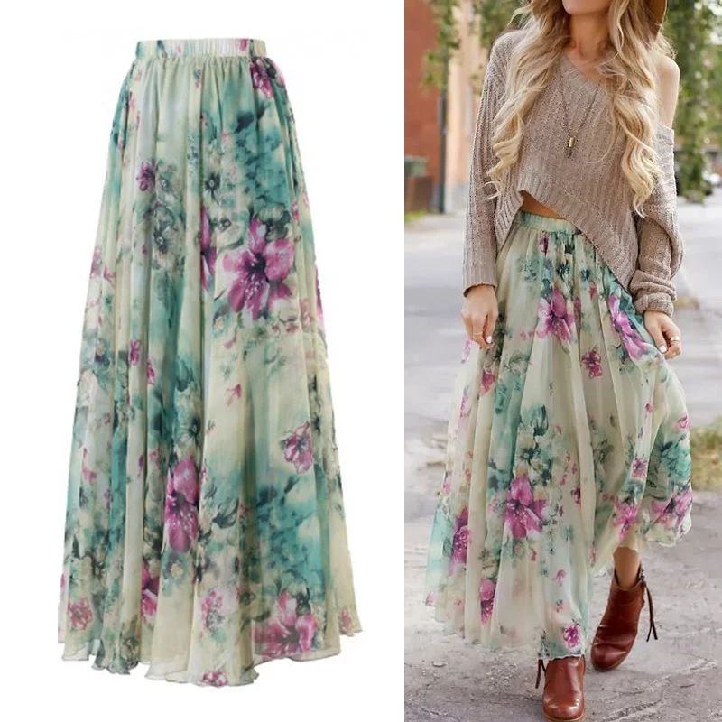 BOHO Hippy Women Summer Floral Long Maxi Skirt Dress - Walmart.com | Walmart (US)