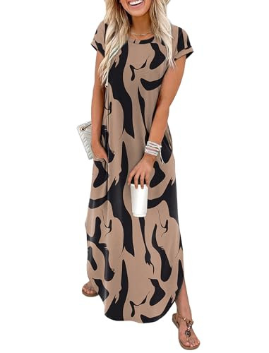 WIHOLL Summer Dresses Cap Sleeve Crewneck Maxi Long Casual Dress with Pockets Beach Vacation Sund... | Amazon (US)