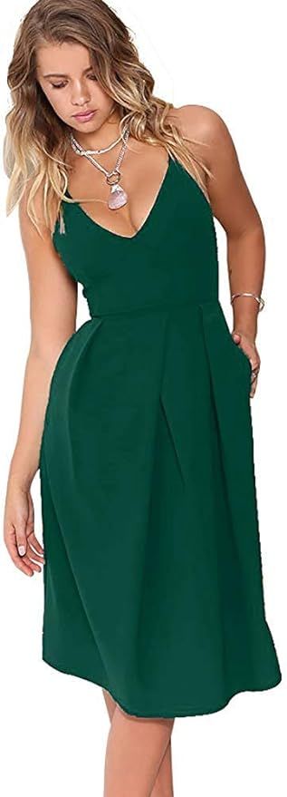 Eliacher Women's Deep V Neck Adjustable Spaghetti Straps Summer Dress Sleeveless Sexy Backless Pa... | Amazon (US)