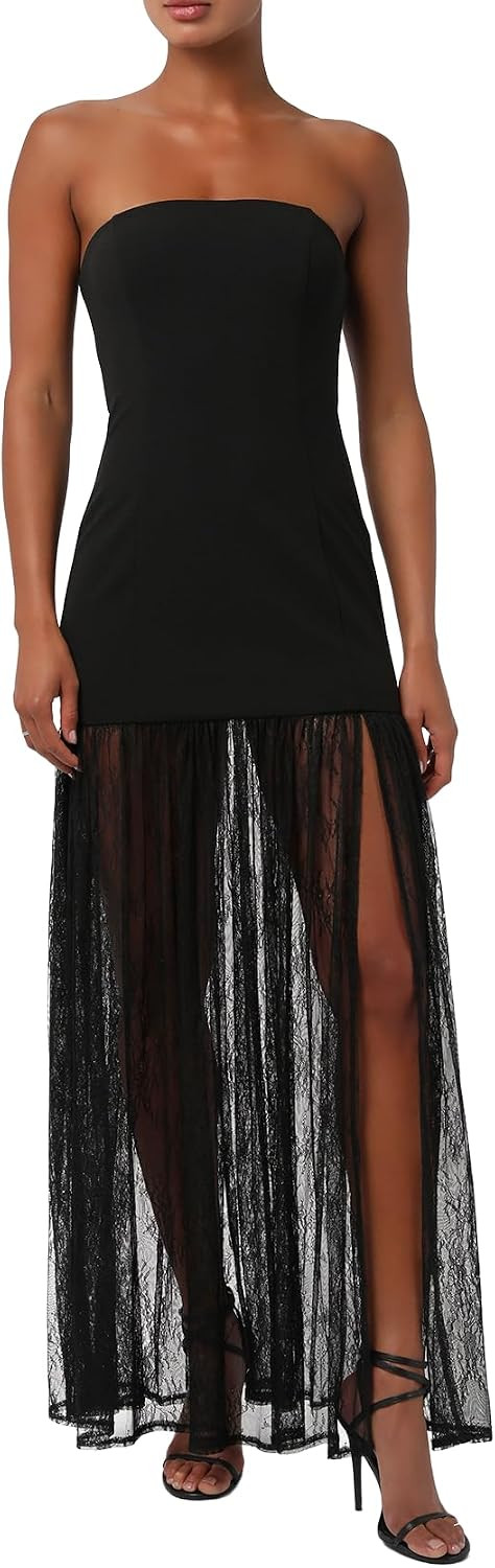 Lulus Women's Lucille Strapless Lace Maxi Dress | Amazon (US)