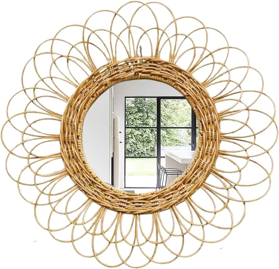 Bohemian Sunburst Rattan Wall Mirror - Decorative Round Wicker Mirror, Eco-Friendly Natural Fiber... | Amazon (US)