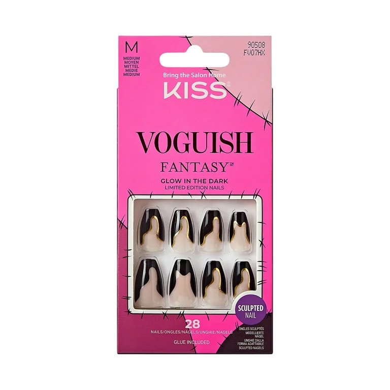 KISS Voguish Fantasy Halloween Nails, Black, Medium Length, Coffin Shape, 'Franken-tastic', 31 Ct... | Walmart (US)