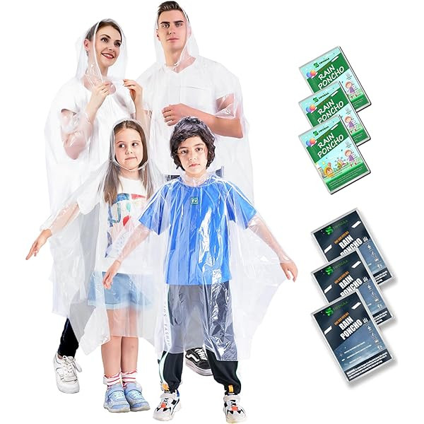 Disposable Rain Ponchos 6 Pack for Adults/Kids/Family Set-50% Thicker Emergency Ponchos | Amazon (US)
