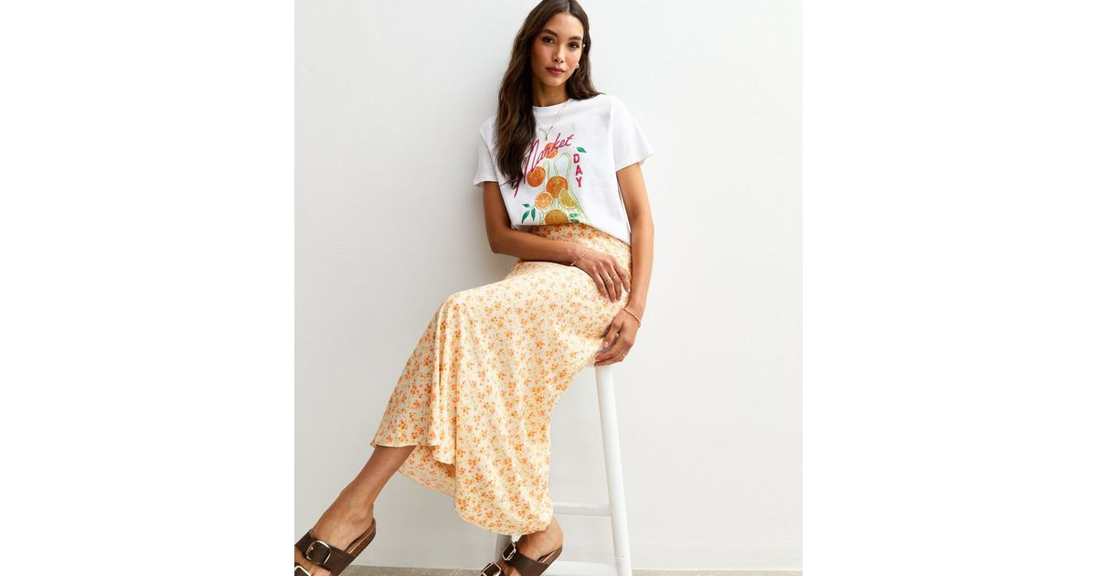 White Floral Print Bias Cut Midi Skirt | New Look | New Look (UK)