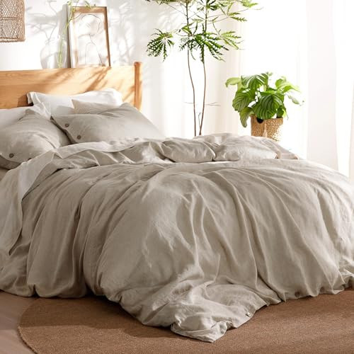 Bedsure Linen Duvet Cover King Size - Linen Cotton Blend Bedding Set, Soft & Cozy, 3 Pieces, 1 Duvet Cover 104x90 Inches and 2 Pillowcases, Natural Color Cooling Bedding, Comforter Sold Separately | Amazon (US)