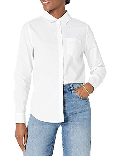 Amazon Essentials Women's Regular-Fit Long-Sleeve Button-Down Cotton Poplin Shirt, Business Casual, White, XX-Large | Amazon (US)