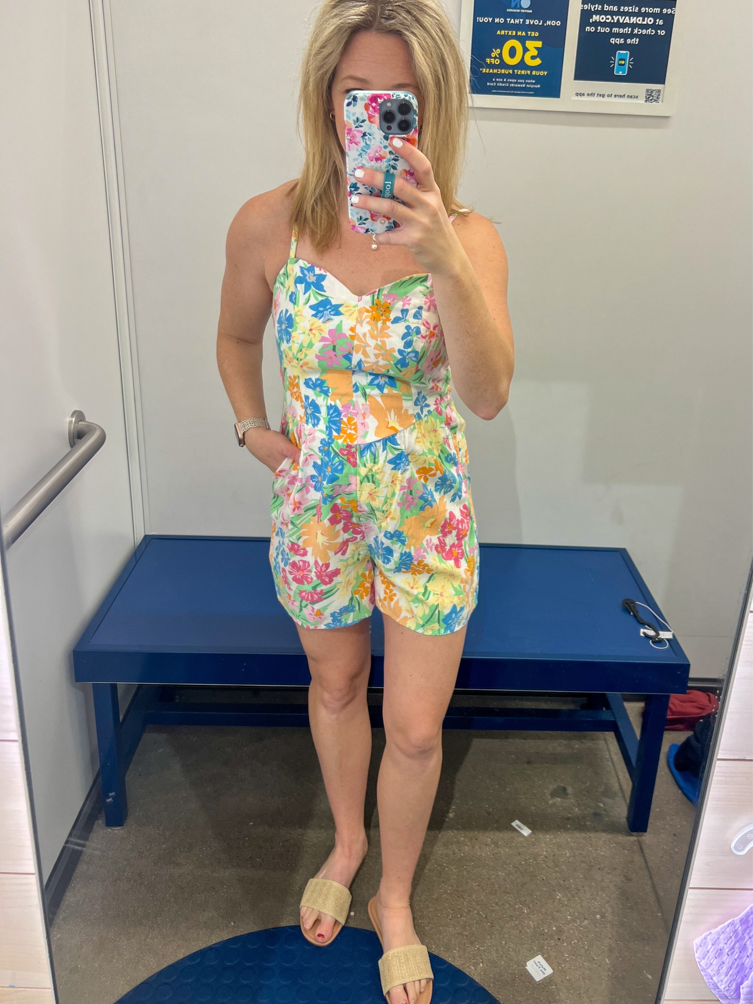 Old Navy floral romper and slides 

#LTKSeasonal #LTKbump #LTKsalealert