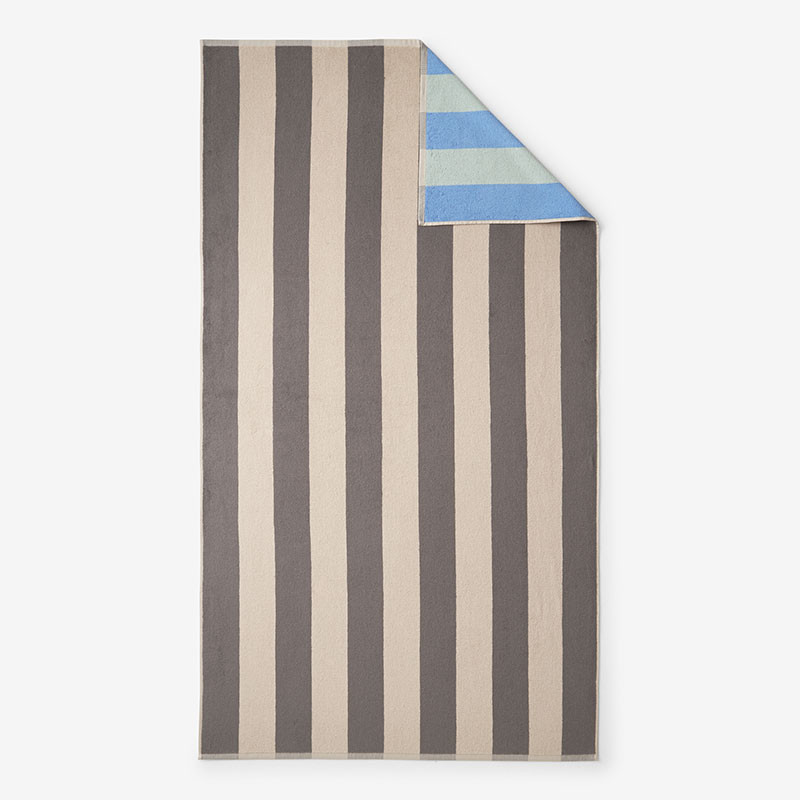 Cabana Stripe Reversible Beach Towel - Sand/Blue | The Company Store