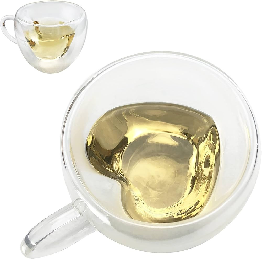 Asng Heat resistant creative double layer heart cup cup clear glass milk cup tea milk cup cup cof... | Amazon (US)