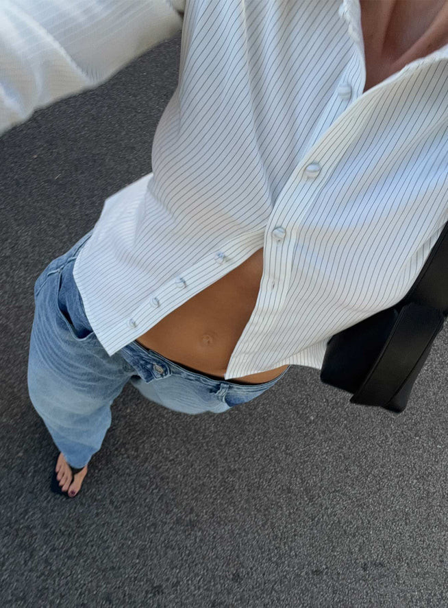 Anni Pinstripe Shirt White | Princess Polly AU