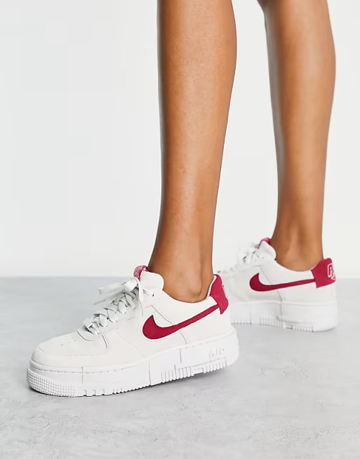 Nike Air Force 1 Pixel sneaker in summit white/midnight hibiscus | ASOS (Global)