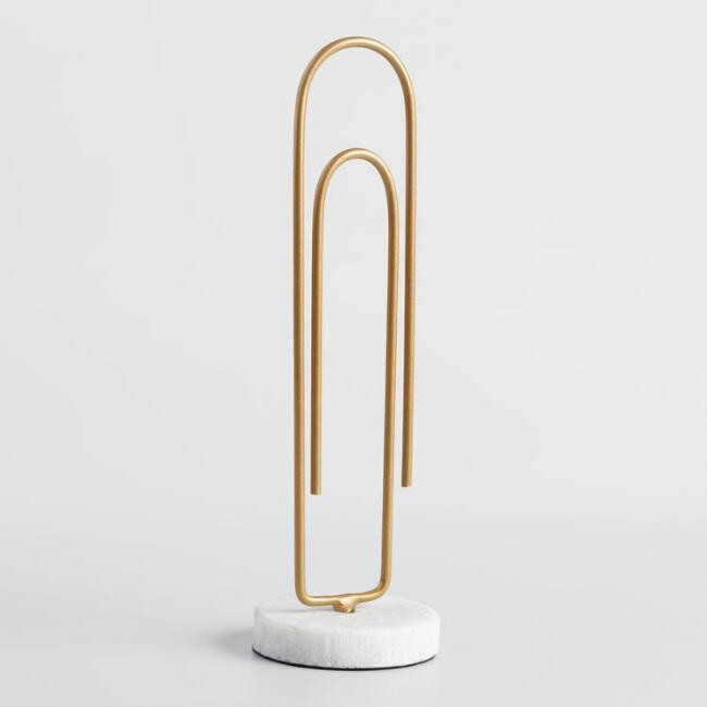 Gold Paperclip with White Marble Stand | World Market