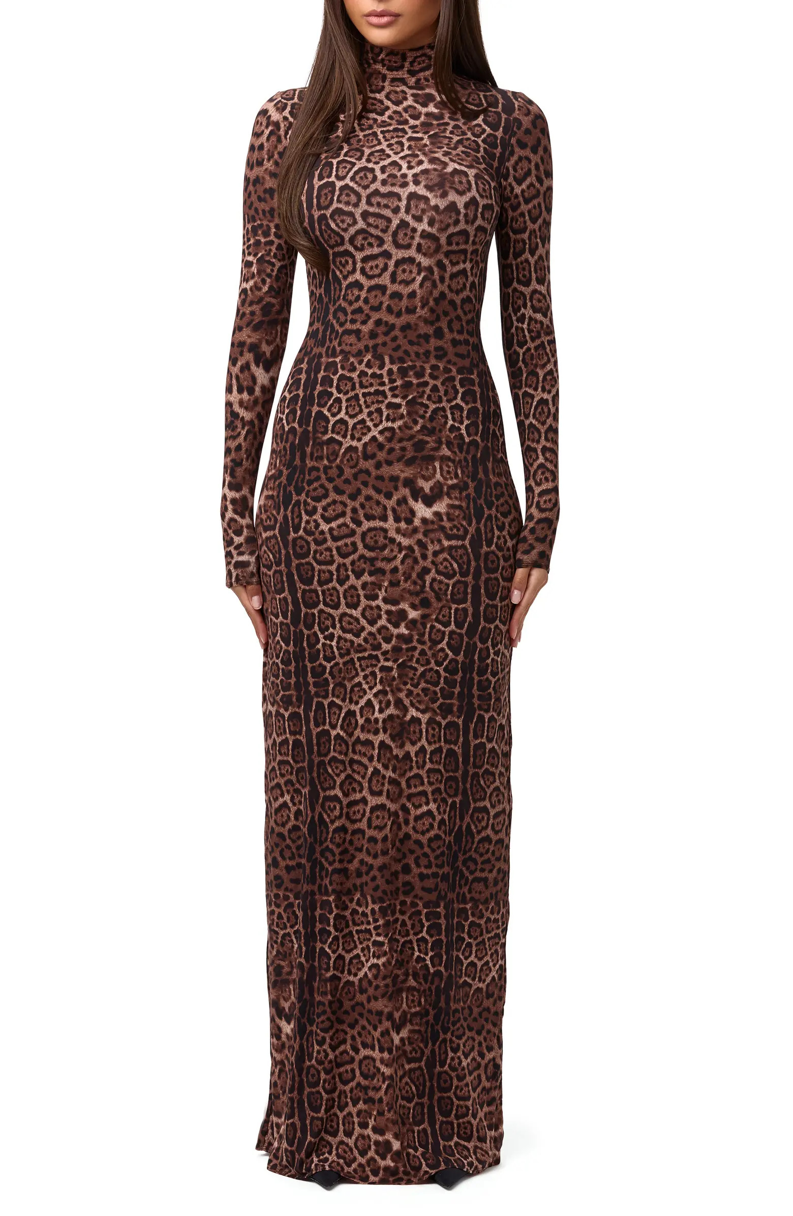 Naked Wardrobe Leopard Print Long Sleeve Body-Con Maxi Dress | Nordstrom | Nordstrom