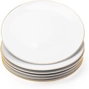 Gsain 10.5” Porcelain Dinner Plates with Golden Rim, Stackable Ceramic White Round Serving Plat... | Amazon (US)