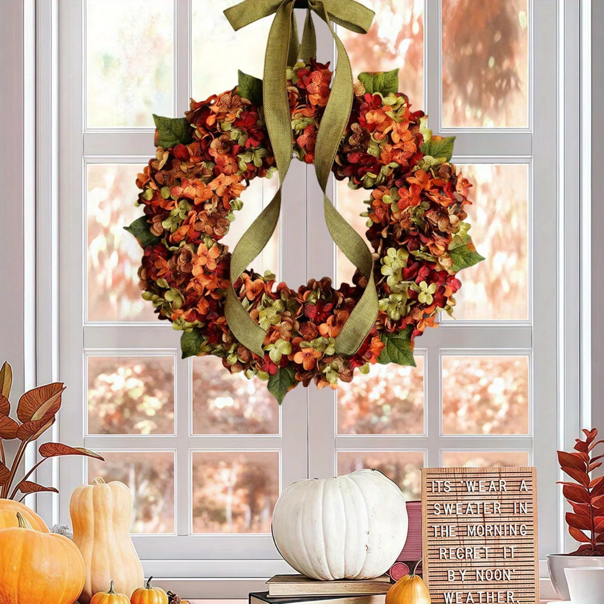 Fall Hydrangea Wreath For Front Door, 17.7In Handmade Rustic Fall Farmhouse Wreath, Realistic Har... | Wayfair North America