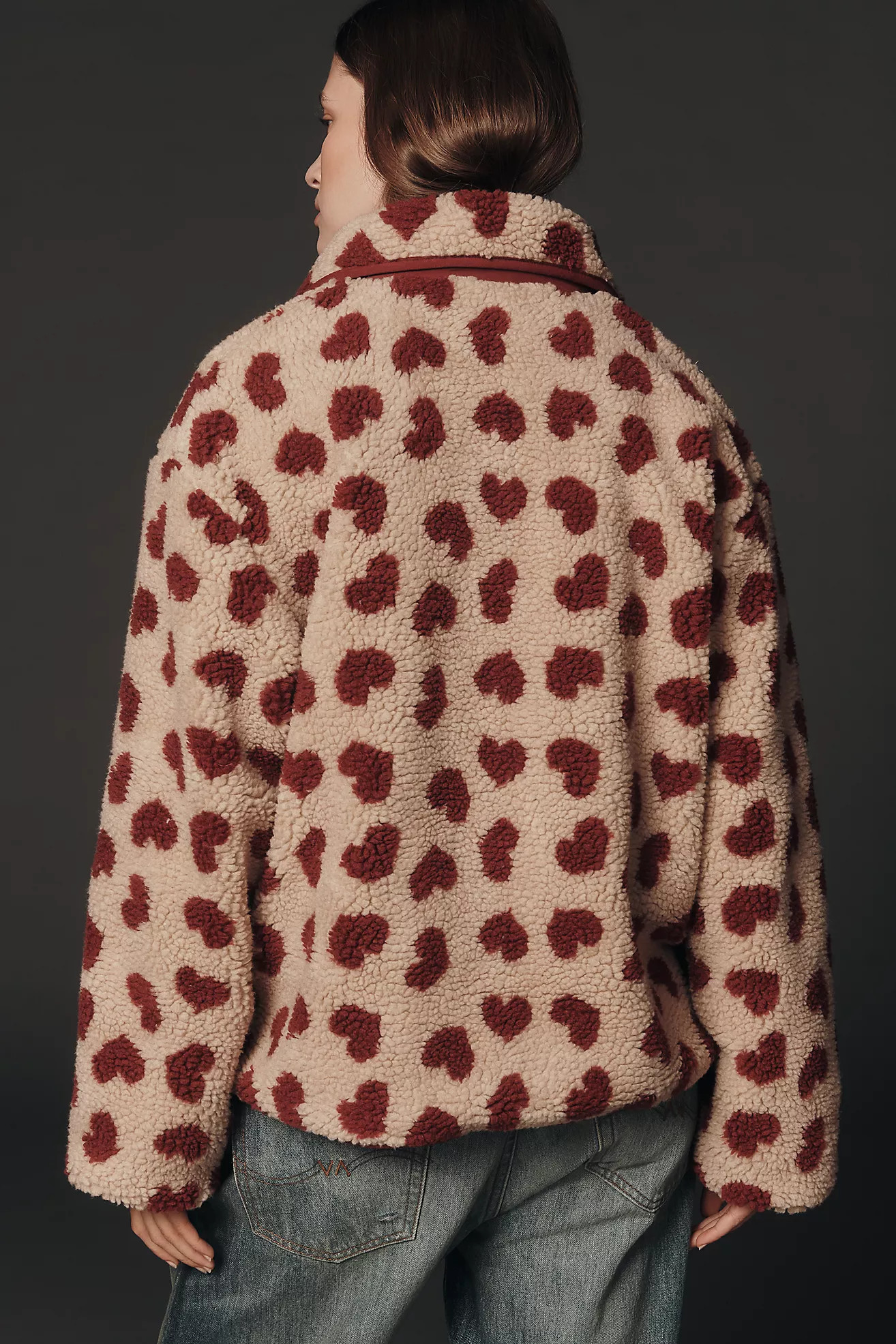 Maeve Heart-Print Sherpa Fleece Jacket | Anthropologie (US)