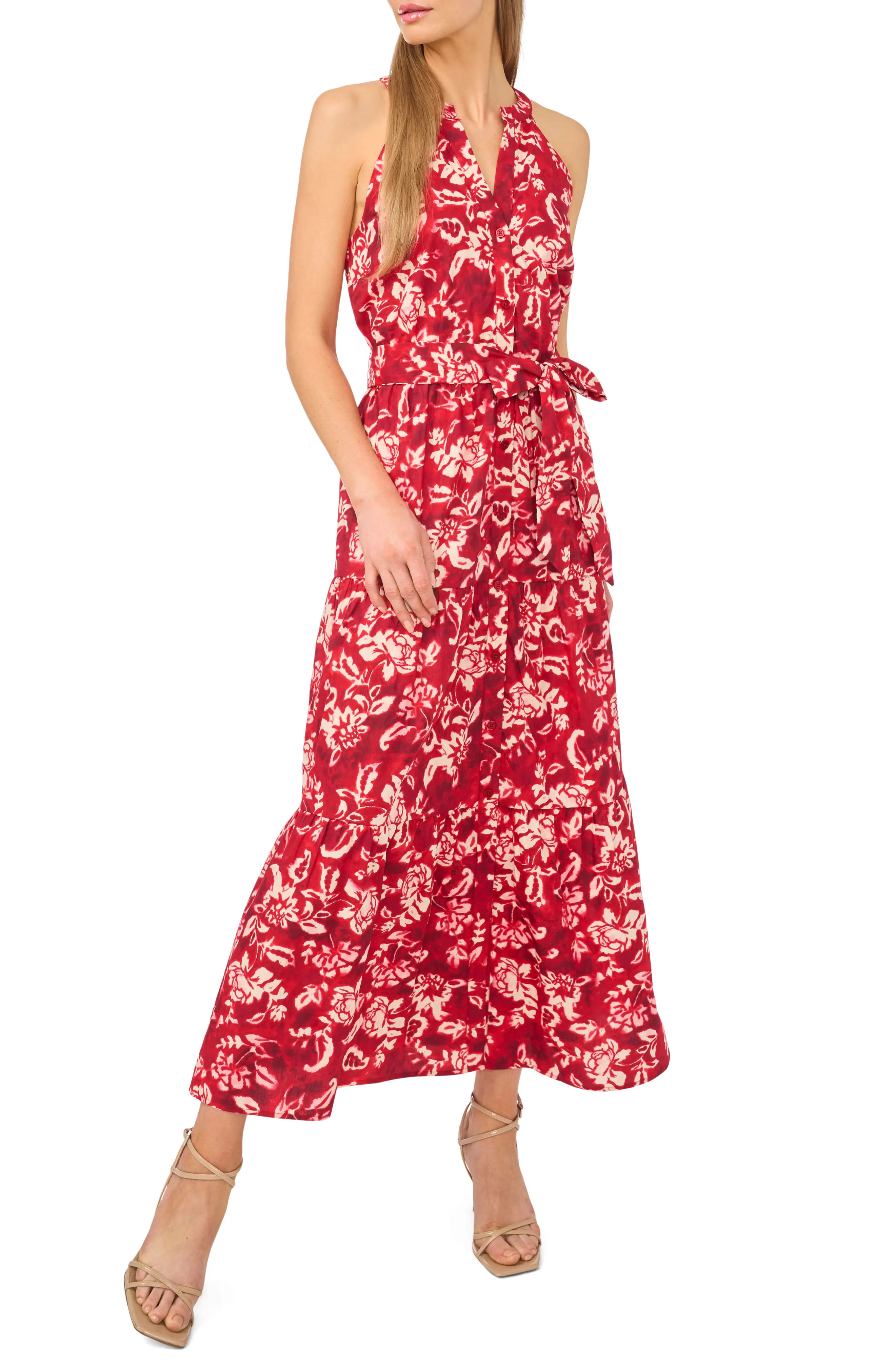 Halogen\u00ae Floral Sleeveless Tiered Cotton Maxi Dress (Women) | Nordstrom | Nordstrom