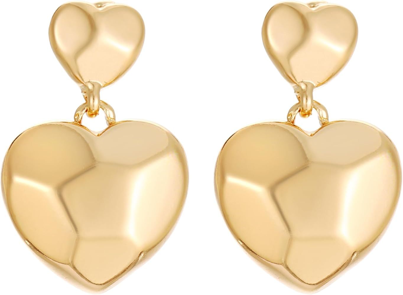 Heart Drop Earrings Gold Double Heart Earrings for Women | Amazon (US)