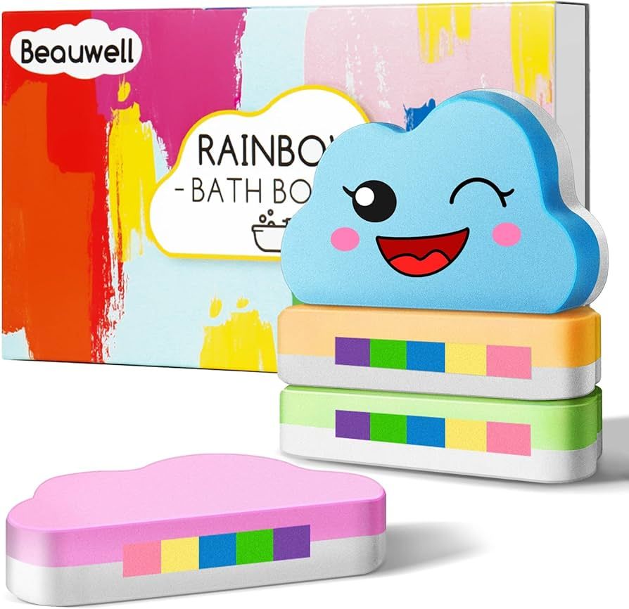 Rainbow Bath Bombs Gift Set, Handmade Organic 4 Pcs Bath Bombs for Kids Girls, Natural Bubble Bat... | Amazon (US)