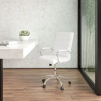 Flash Furniture Whitney Mid-Back Desk Chair - White LeatherSoft Executive Swivel Office Chair wit... | Amazon (US)