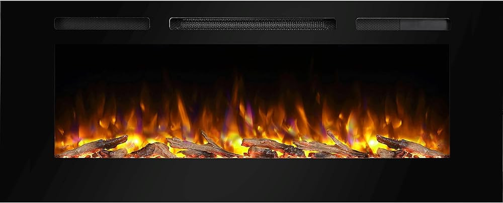 PuraFlame Alice 50 Inches Recessed Electric Fireplace, Flush Mounted for 2 X 6 Stud, Log Set & Cr... | Amazon (US)