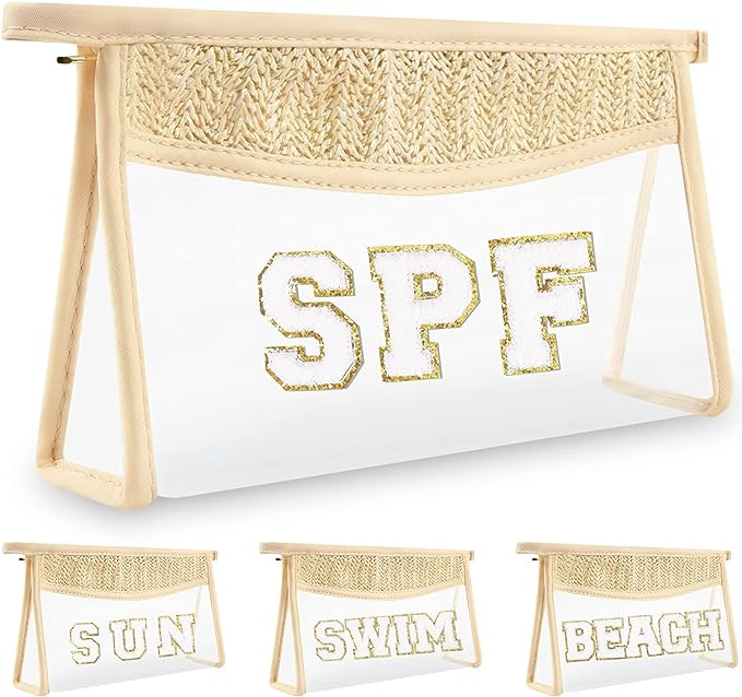 Clear Makeup Letter Patch Makeup Bag SPF Pouch, Boho Clear Toiletry Bag Travel Preppy Small Cute ... | Amazon (US)