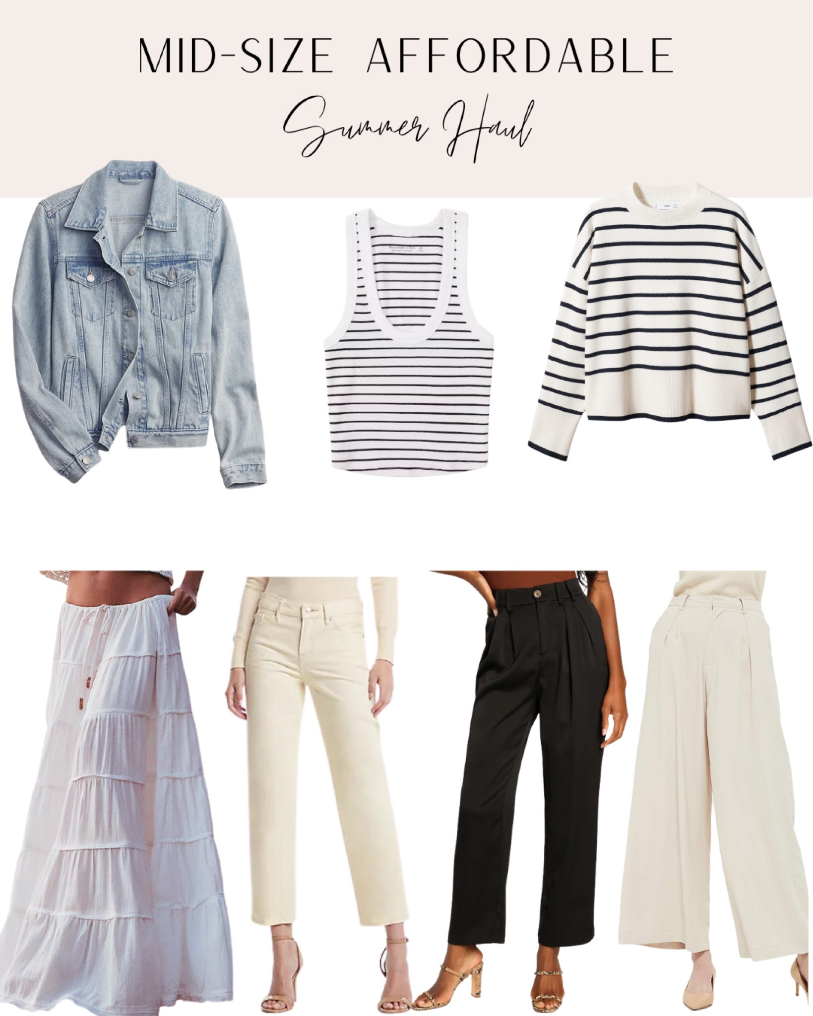 Mid size affordable summer clothes haul!
.
.
.
Summer fit, summer outfit, vacation, pants, skirt, denim, Jean jacket, striped sweater, tank, mid size, size 10, large

#LTKunder100 #LTKtravel #LTKstyletip