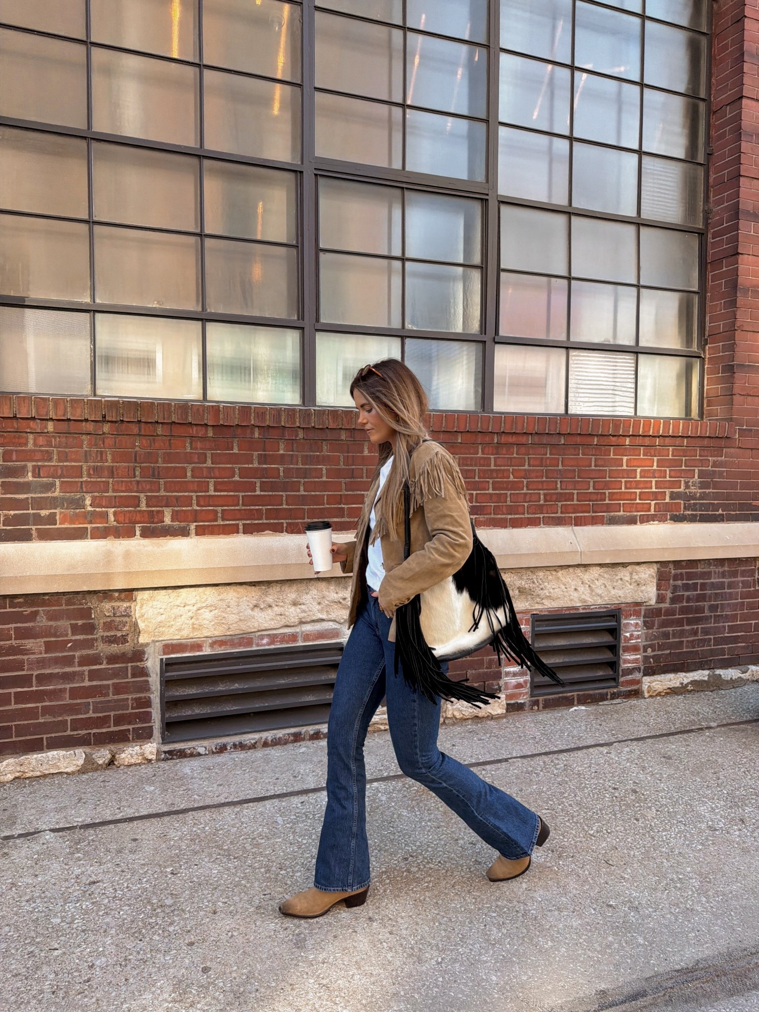 suede fringe jacket in a small, jeans in a 25/extra tall, tee in a small and size down half size in boots 

#LTKgrwm #LTKTall #LTKootd
