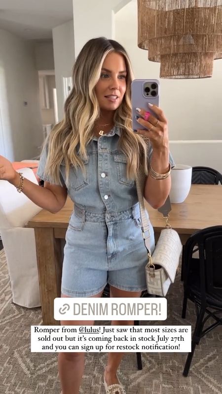 Romper from Lulus! Most sizes are out of stock, but coming back in July! You can sign up for notifications! 

Wearing size medium 

#denimromper #summeroutfit