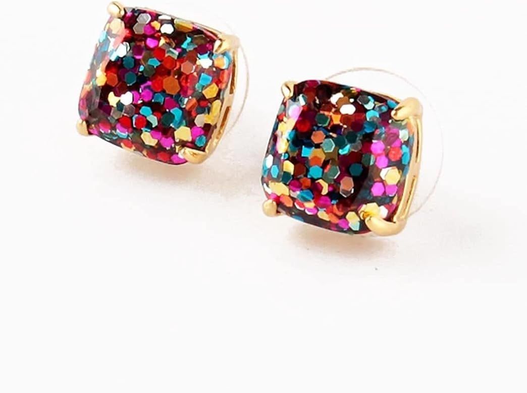 Amazon.com: Kate Spade New York Mini Small Square Studs Earrings Multi Glitter One Size : Clothin... | Amazon (US)