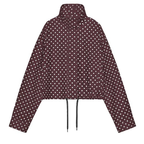 Songling Women Polka Dot Jacket Casual Coat Zip Up 2025 Trendy Fall Outfits Lightweight Cropped Jacket with Pockets(Brown,XS) | Amazon (US)