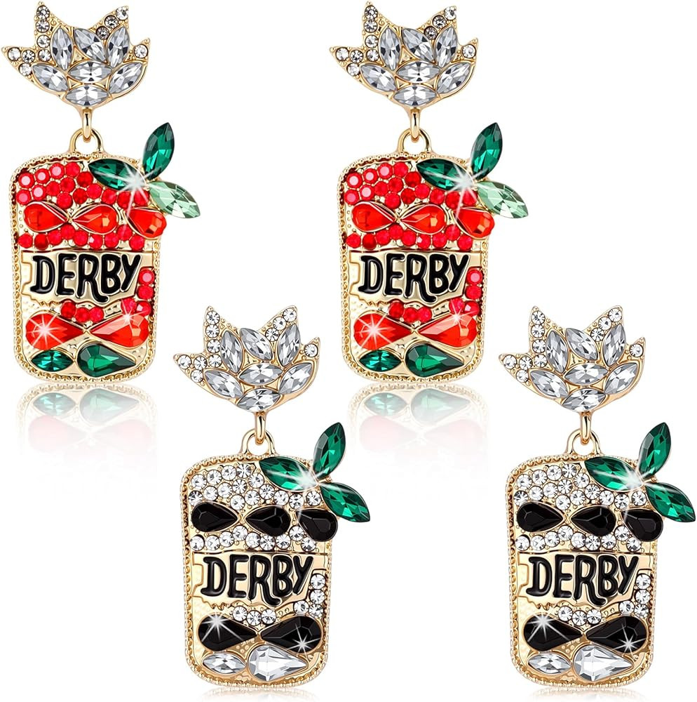Nosiny 2 Pairs Derby Day Horse Racing Drop Dangle Earring Gifts Crystal Glitter Mint Julep Wine B... | Amazon (US)