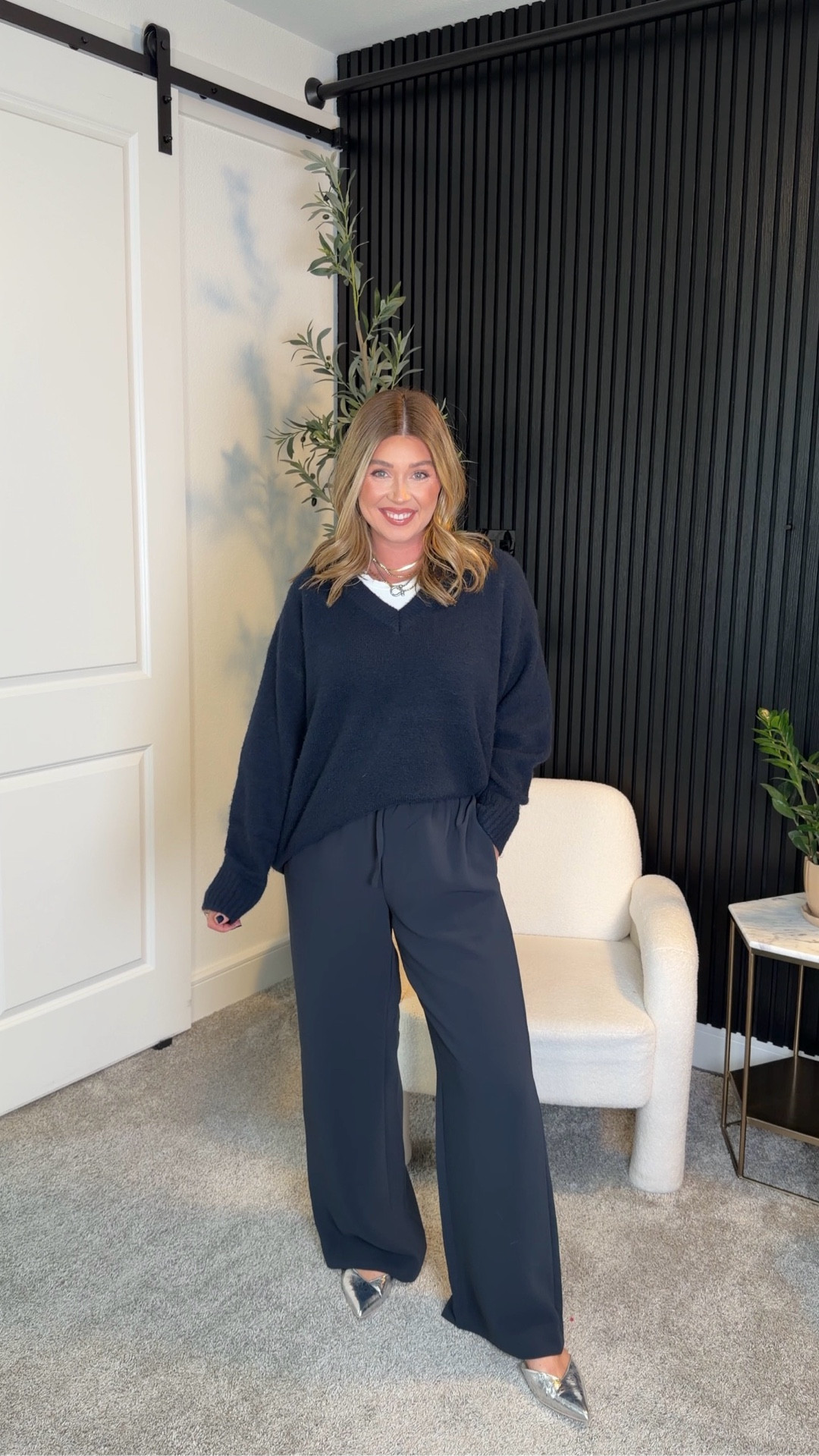 Easy monochrome outfit. Wearing a medium regular length in pants. Medium in tee and sweater 

#LTKHoliday #LTKgrwm #LTKootd