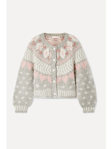 LoveShackFancy - Jamie Fair Isle Knitted Cardigan - Light gray | NET-A-PORTER (US)