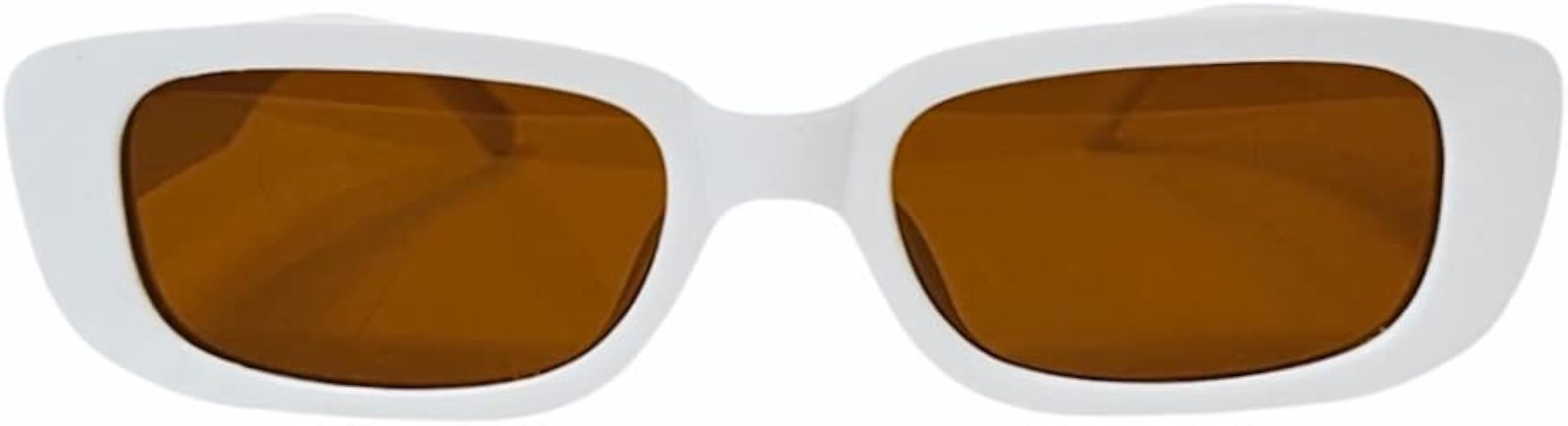 Duper Rectangle Sunglasses in white, cream, with brown lens, brown tinted lenses, tonal beige len... | Amazon (US)