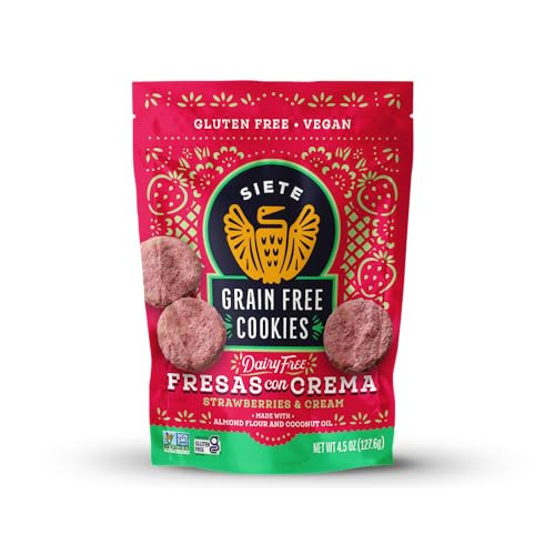 Siete Grain Free Fresas Con Crema Cookies | Vegan | Gluten Free | Non GMO | Dairy Free | Made with Almond Flour & Coconut Oil | 4.5 Oz. Bag (Pack of 6) | Amazon (US)