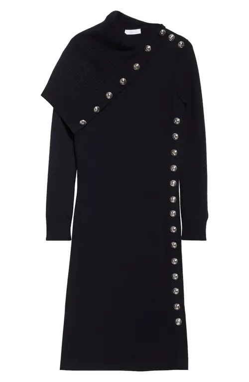 Rabanne Drape Shoulder Long Sleeve Merino Wool Sweater Dress in Navy at Nordstrom, Size X-Small | Nordstrom