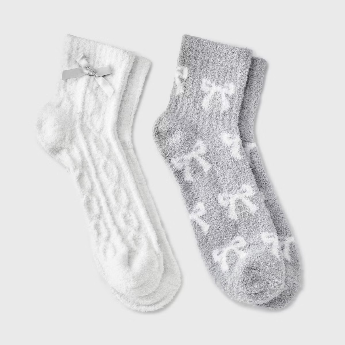 Women's Bows 2pk Cozy Quarter Crew Socks - Ivory/Gray 4-10 | Target