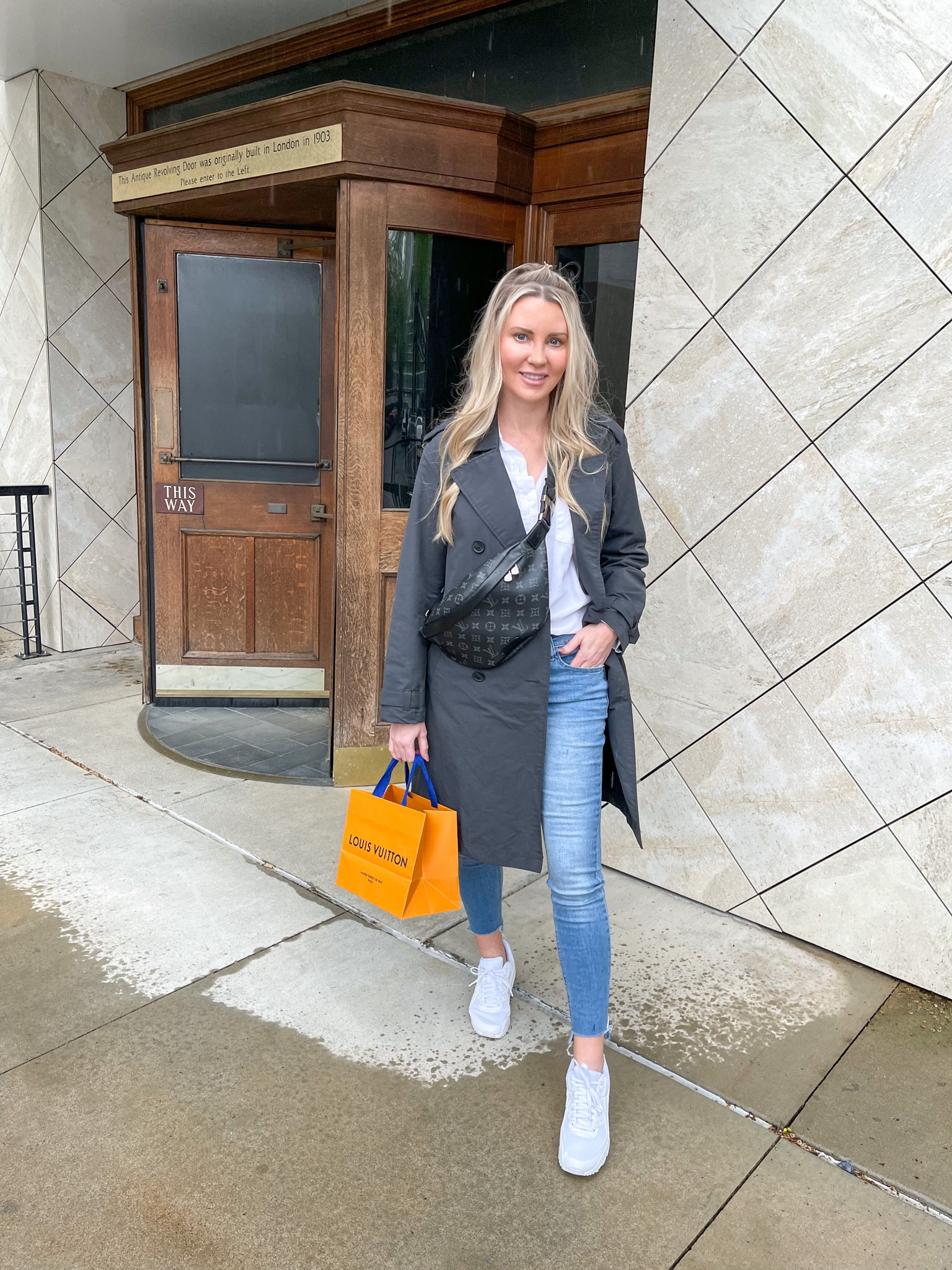 40% off of this trench coat now! 

Louis Vuitton bumbag, belt bag, white sneakers, white button down, ankle jeans, old navy

#LTKstyletip #LTKsalealert #LTKitbag