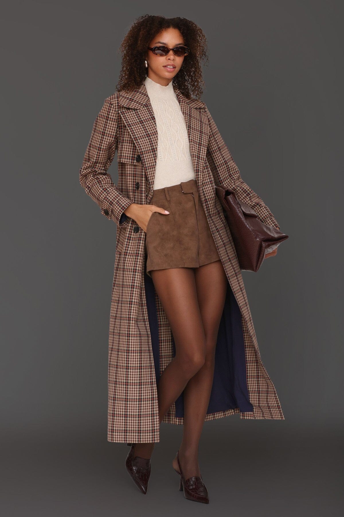 Plaid Belted Maxi Trench Coat | Avec Les Filles