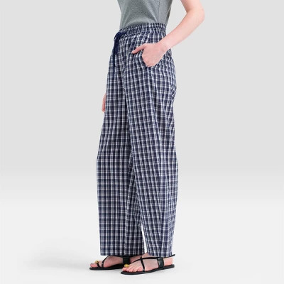 Women's High-Rise Barrel Leg Pants - Universal Thread™ Navy/White Plaid XS | Target