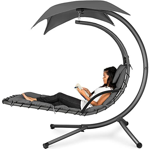 Best Choice Products Outdoor Hanging Curved Steel Chaise Lounge Chair Swing w/Built-in Pillow and... | Amazon (US)