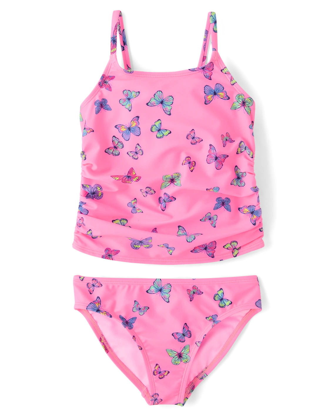 Girls Butterfly Ruched Tankini Swimsuit - pink | The Children's Place