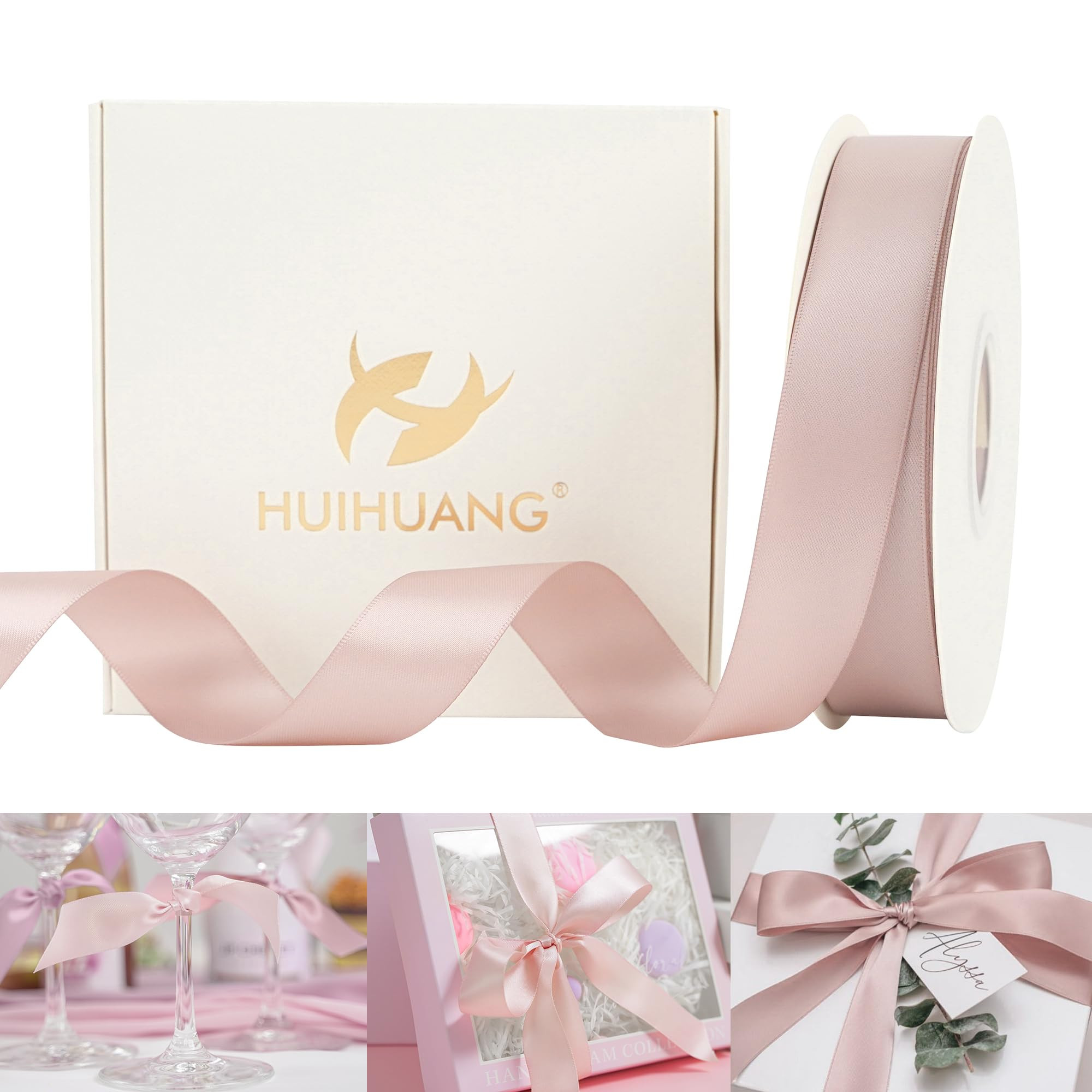 HUIHUANG Dusty Rose Satin Ribbon 1 inch x 50 Yards Double-Faced Polyester Dusty Rose Pink Ribbon ... | Amazon (US)