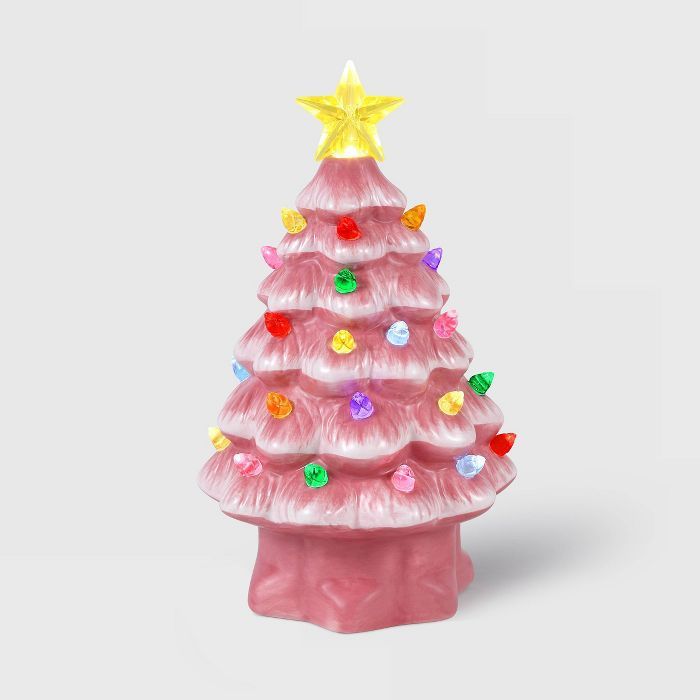 7in Ceramic Lit Tree Decorative Figurine Pink - Mr. Christmas | Target