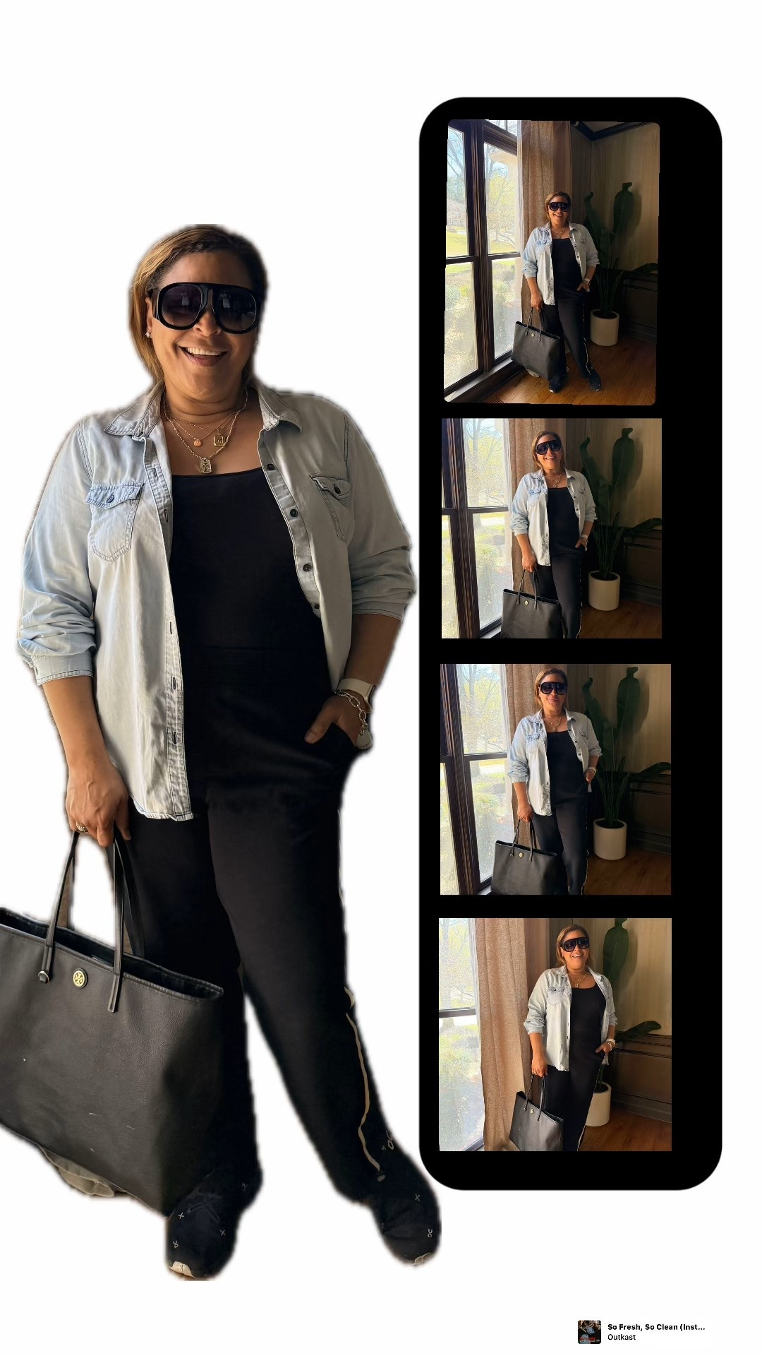 Loving trouser track pants right now. And with the weather, I’m loving having a shirt that can be a jacket or draped over the shoulders or tied around the waist. Was perfect for shopping with my daughter. 
Denim shirt Trousers track pants Sneakers Tote

#LTKootd #LTKdayinmylife #LTKMidsize