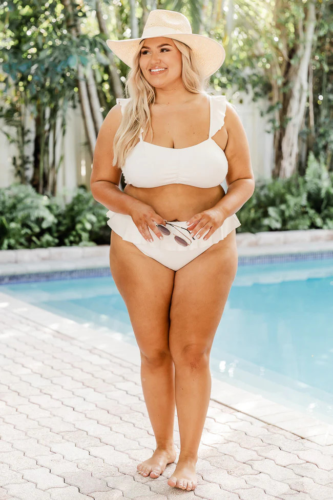 Last Splash White Ruffle Bikini Top | Pink Lily