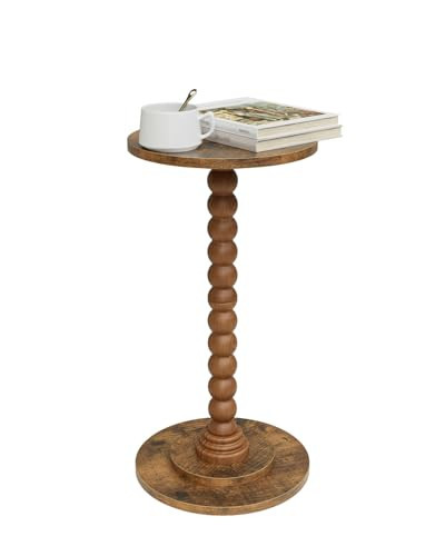 Masupu Round Side Table, Small End Table for Small Spaces, Pedestal Drink Table with Solid Wood Leg for Living Room, Bedroom, Corners(Rustic Brown) | Amazon (US)