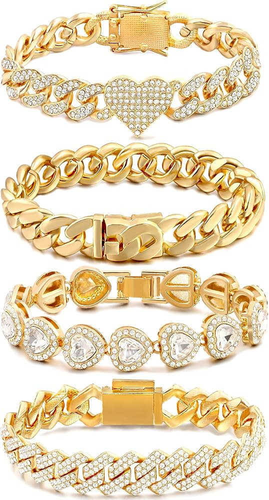 4PCS Gold Bracelets for Women Silver Clustered Tennis Bracelet for Women Heart Round Diamond Cuba... | Amazon (US)