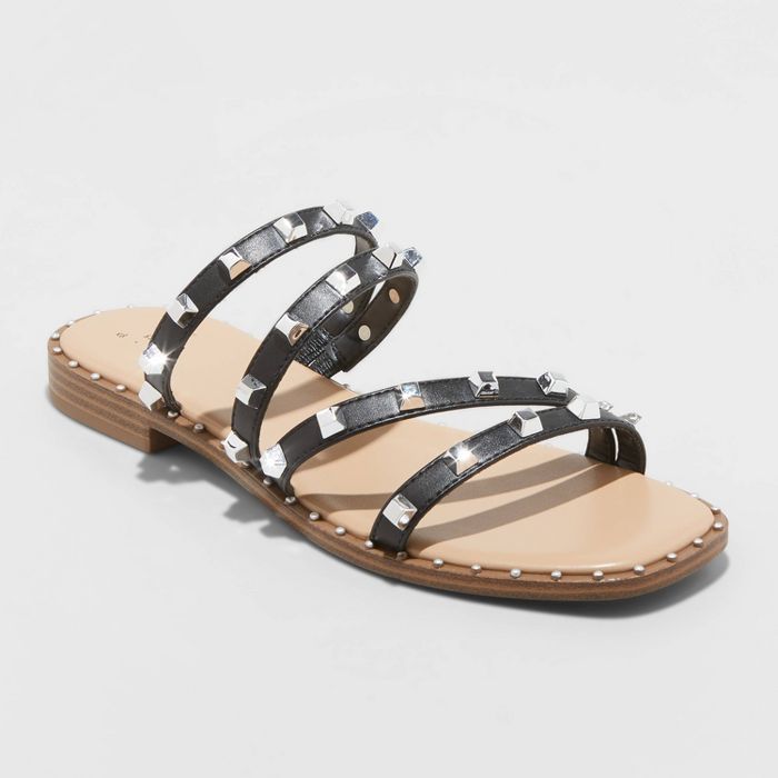 Women&#39;s Hollis Wide Width Embellished Slide Sandals - A New Day&#8482; Tan 7W | Target